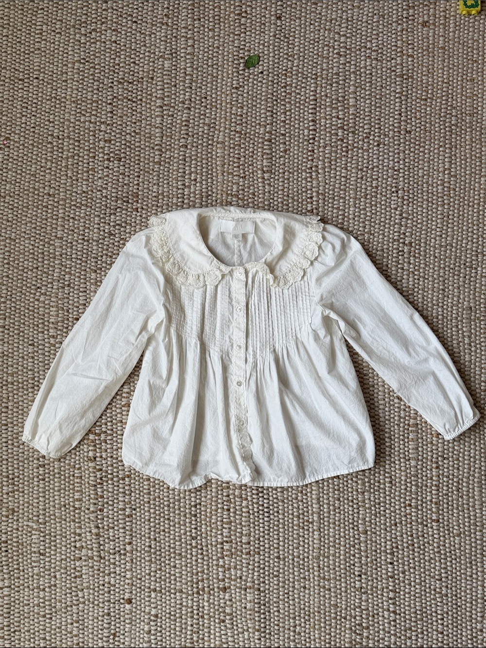 Zara Cream Lace-Collar Button Front Blouse